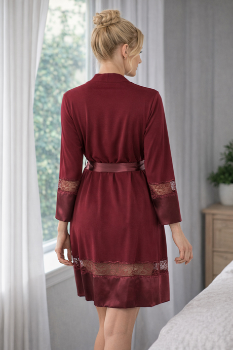 Miorre Kol ve Etek Ucu Saten Dantel Detaylı Pamuklu Penye Sabahlık