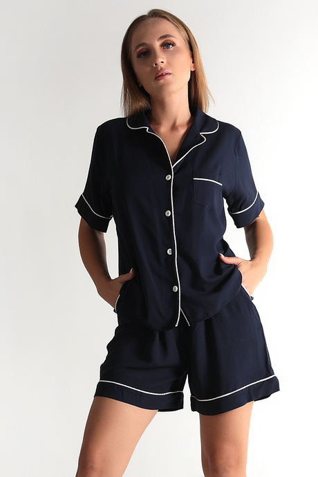 DoReMi Lacivert Kısa Kollu Kadın Şortlu Pijama Takım