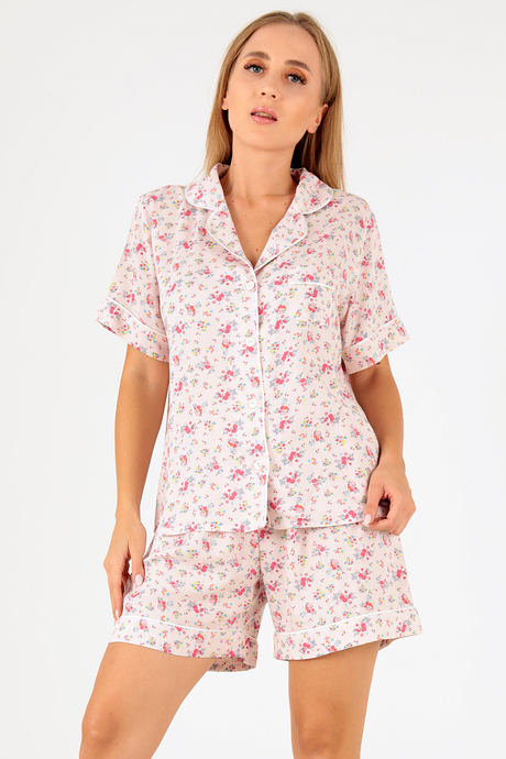 DoReMi Pink Floral Kısa Kollu Kadın Şortlu Pijama Takım