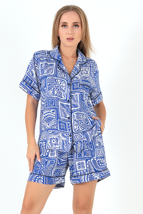 DoReMi Desenli Kısa Kollu Kadın Şortlu Pijama Takım