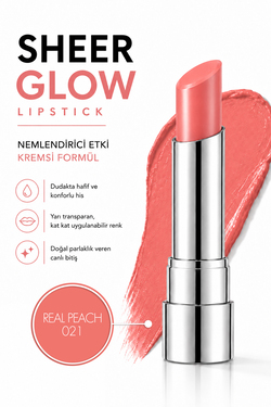 Pierre Cardin Sheer Glow Lipstick - Parlak Bitişli Nemlendirici Ruj - Real Peach - 021