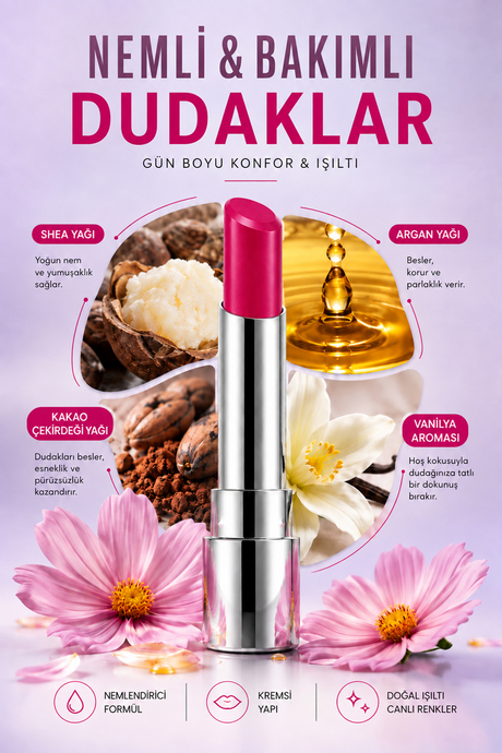 Pierre Cardin Sheer Glow Lipstick - Parlak Bitişli Nemlendirici Ruj - Electric Fuschia - 008