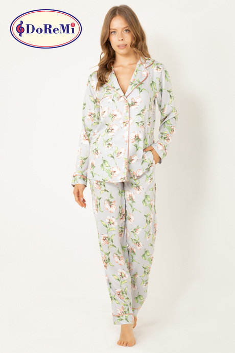 DoReMi Çiçekli Doğal Viskon Soft Yumuşak Düğmeli Pijama Takımı