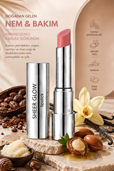 Pierre Cardin Sheer Glow Lipstick - Parlak Bitişli Nemlendirici Ruj - Peach - 004