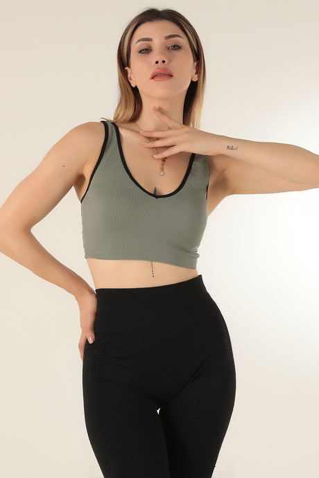 DoReMi Seamless Fitilli V Yaka Esnek Askılı Spor Sütyen