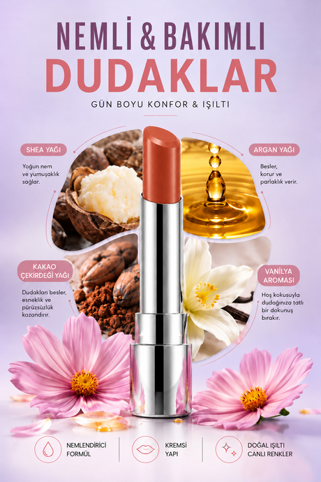 Pierre Cardin Sheer Glow Lipstick - Parlak Bitişli Nemlendirici Ruj - Dare - 022