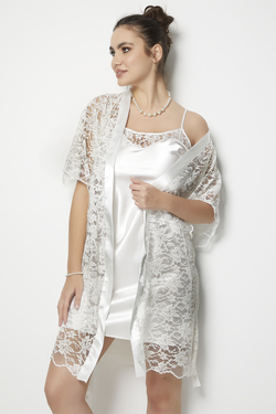 Miorre İnce Askılı Dantel Detaylı Saten Gecelik Sabahlık 2'li Takım