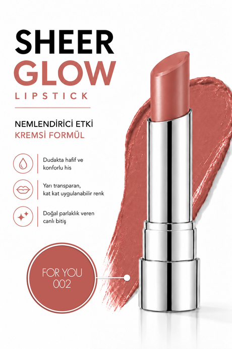 Pierre Cardin Sheer Glow Lipstick - Parlak Bitişli Nemlendirici Ruj - Warm Lust - 011