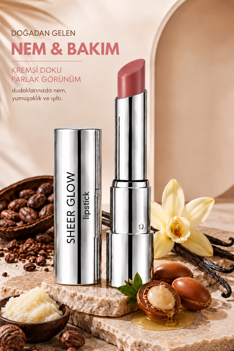 Pierre Cardin Sheer Glow Lipstick - Parlak Bitişli Nemlendirici Ruj - Silk Blush - 003
