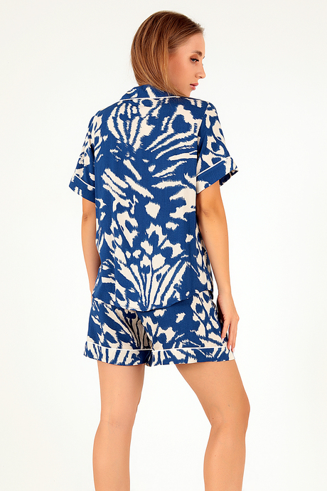 DoReMi Blue Patterned Kısa Kollu Kadın Şortlu Pijama Takım