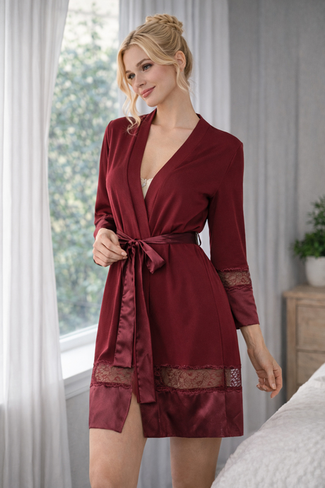 Miorre Kol ve Etek Ucu Saten Dantel Detaylı Pamuklu Penye Sabahlık