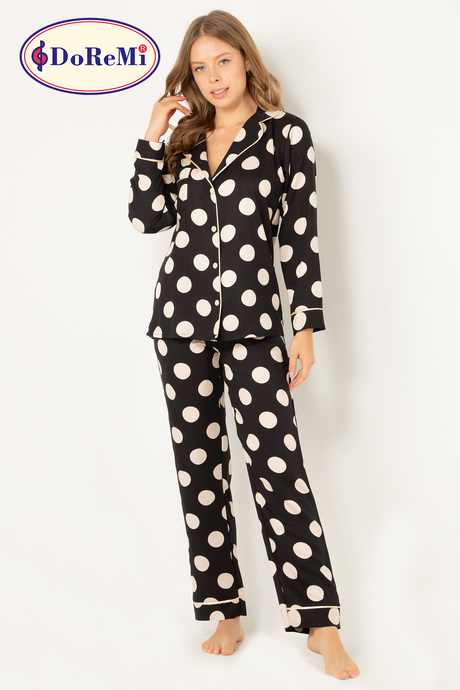 DoReMi Puantiyeli Doğal Viskon Soft Yumuşak Düğmeli Pijama Takımı