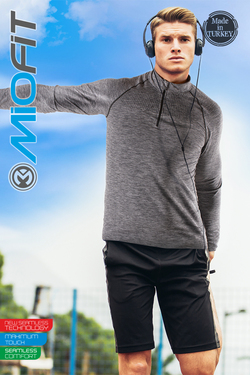 MioFit Erkek Ultimate Fermuar Yakalı Uzun Kollu Dikişsiz Spor Tişört