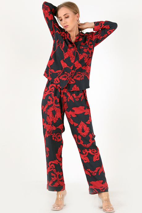DoReMi Red Flowers Uzun Kollu Kadın Pijama Takım