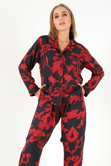 DoReMi Red Flowers Uzun Kollu Kadın Pijama Takım