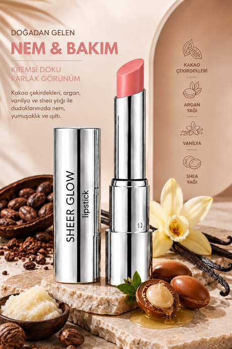 Pierre Cardin Sheer Glow Lipstick - Parlak Bitişli Nemlendirici Ruj - Real Peach - 021