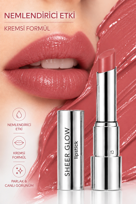 Pierre Cardin Sheer Glow Lipstick - Parlak Bitişli Nemlendirici Ruj - Pink Nude - 003