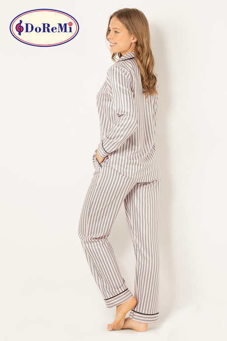 DoReMi Çizgili Doğal Viskon Soft Yumuşak Düğmeli Pijama Takımı