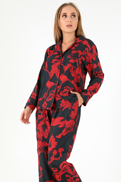 DoReMi Red Flowers Uzun Kollu Kadın Pijama Takım