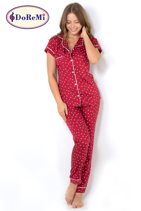 DoReMi Burgundy Heart Kısa Kollu Pijama Takımı