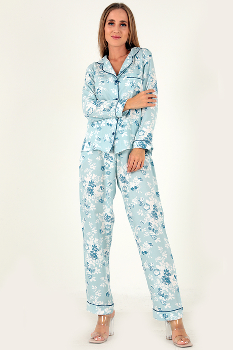 DoReMi Çiçek Baskılı Uzun Kollu Kadın Pijama Takım
