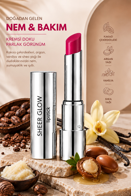 Pierre Cardin Sheer Glow Lipstick - Parlak Bitişli Nemlendirici Ruj - Electric Fuschia - 008