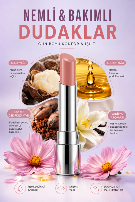 Pierre Cardin Sheer Glow Lipstick - Parlak Bitişli Nemlendirici Ruj - For you - 002