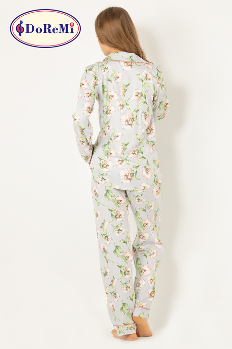 DoReMi Çiçekli Doğal Viskon Soft Yumuşak Düğmeli Pijama Takımı
