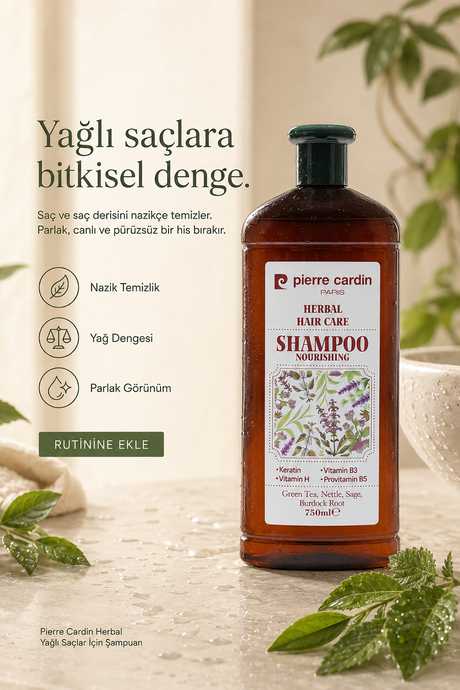 Pierre Cardin Herbal Yağlı Şaçlar için Bitkisel Şampuan 750 ML