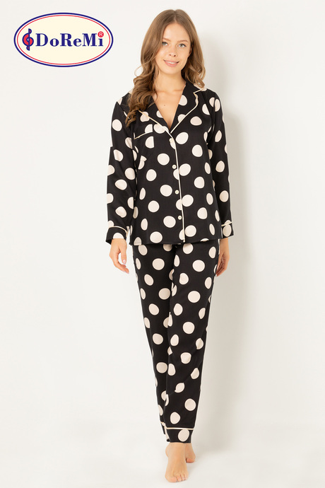 DoReMi Puantiyeli Doğal Viskon Soft Yumuşak Düğmeli Pijama Takımı