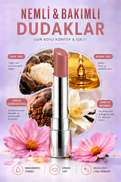 Pierre Cardin Sheer Glow Lipstick - Parlak Bitişli Nemlendirici Ruj - Hidden Rose - 019