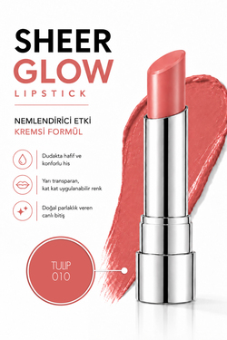 Pierre Cardin Sheer Glow Lipstick - Parlak Bitişli Nemlendirici Ruj - Tulip - 010