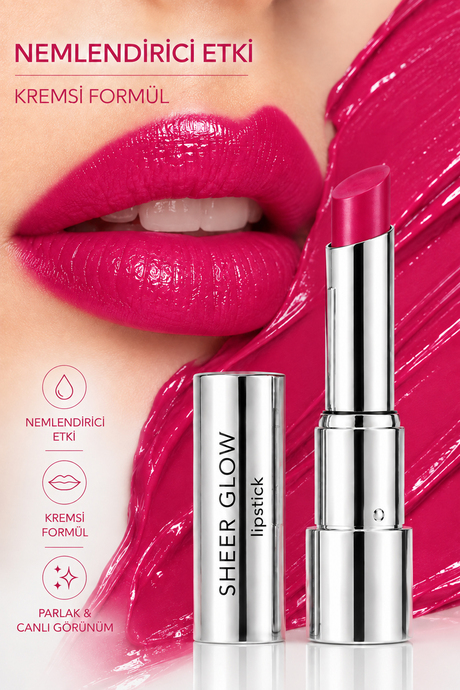 Pierre Cardin Sheer Glow Lipstick - Parlak Bitişli Nemlendirici Ruj - Electric Fuschia - 008