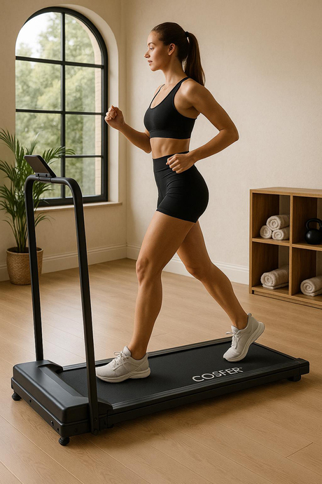 Cosfer Güçlü 2 Hp Yürüyüş ve Koşu Bandı – Katlanabilen – 130 Kg Taşıma Kapasiteli – 1-12 Km Hız – Kumandalı