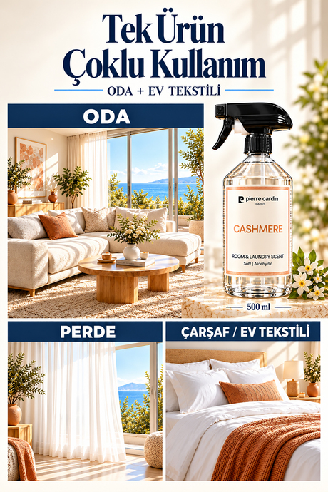 Pierre Cardin Room & Laundry Scent Spray Cashmere 500 ml - Lüks & Sıcak Dokunuş Oda ve Çamaşır Kokusu Spreyi