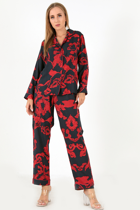 DoReMi Red Flowers Uzun Kollu Kadın Pijama Takım