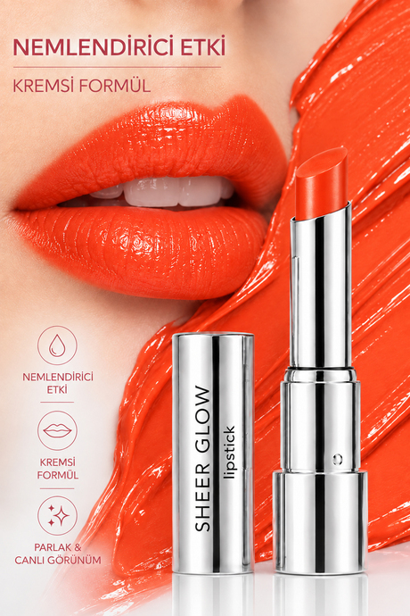 Pierre Cardin Sheer Glow Lipstick - Parlak Bitişli Nemlendirici Ruj - Tangerina Orange - 006