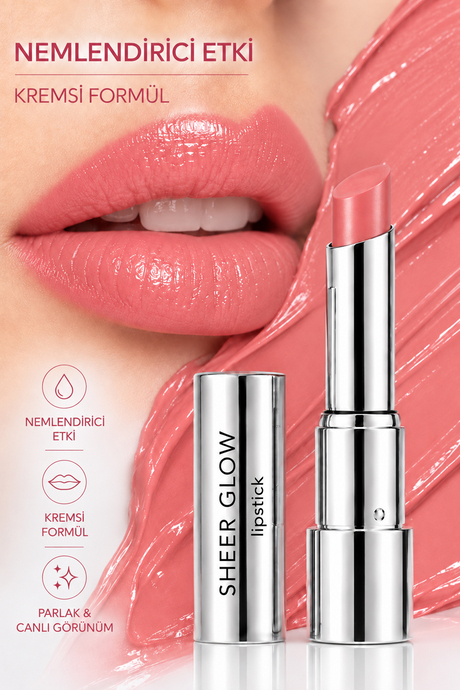 Pierre Cardin Sheer Glow Lipstick - Parlak Bitişli Nemlendirici Ruj - Real Peach - 021
