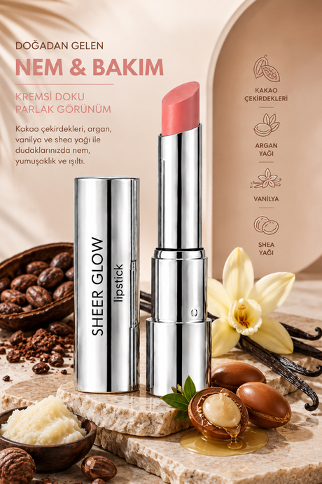 Pierre Cardin Sheer Glow Lipstick - Parlak Bitişli Nemlendirici Ruj - Harmony - 001