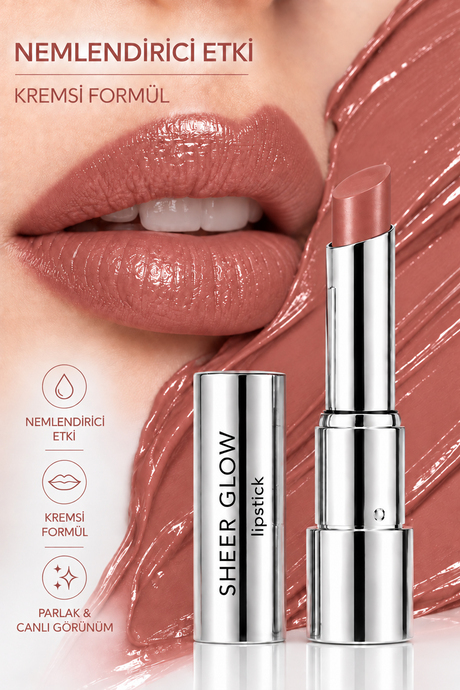 Pierre Cardin Sheer Glow Lipstick - Parlak Bitişli Nemlendirici Ruj - Hidden Rose - 019