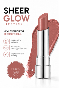 Pierre Cardin Sheer Glow Lipstick - Parlak Bitişli Nemlendirici Ruj - Hidden Rose - 019