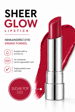 Pierre Cardin Sheer Glow Lipstick - Parlak Bitişli Nemlendirici Ruj - Sugar Pop- 023