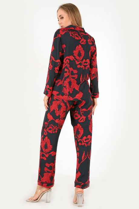 DoReMi Red Flowers Uzun Kollu Kadın Pijama Takım
