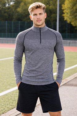 MioFit Erkek Ultimate Fermuar Yakalı Uzun Kollu Dikişsiz Spor Tişört