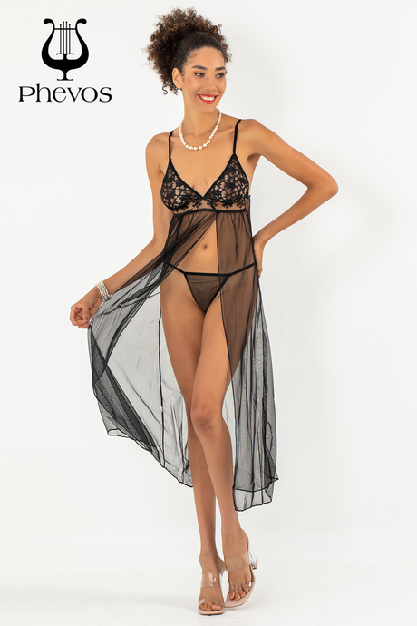 Phevos Dantel Detaylı 2'li Uzun Gecelik Takımı