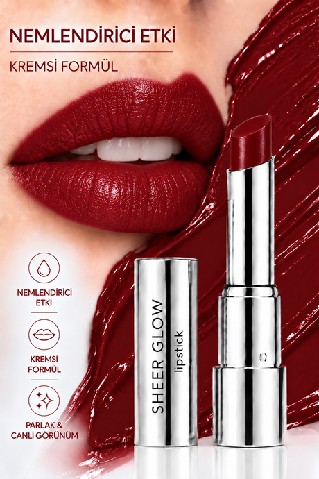 Pierre Cardin Sheer Glow Lipstick - Parlak Bitişli Nemlendirici Ruj - Bourdeux - 015