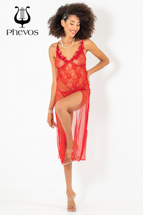 Phevos Göğüs Kısmı Güpür Detaylı 2'li Gecelik Takımı