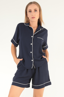DoReMi Lacivert Kısa Kollu Kadın Şortlu Pijama Takım
