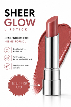 Pierre Cardin Sheer Glow Lipstick - Parlak Bitişli Nemlendirici Ruj - Pink Nude - 003