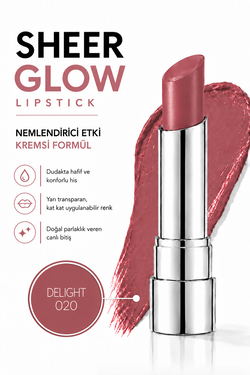 Pierre Cardin Sheer Glow Lipstick - Parlak Bitişli Nemlendirici Ruj -  Delight - 020